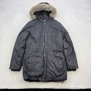 Eddie Bauer Parka Jacket Women Large Black Weatheredge Down Fur Hood Winter Coat